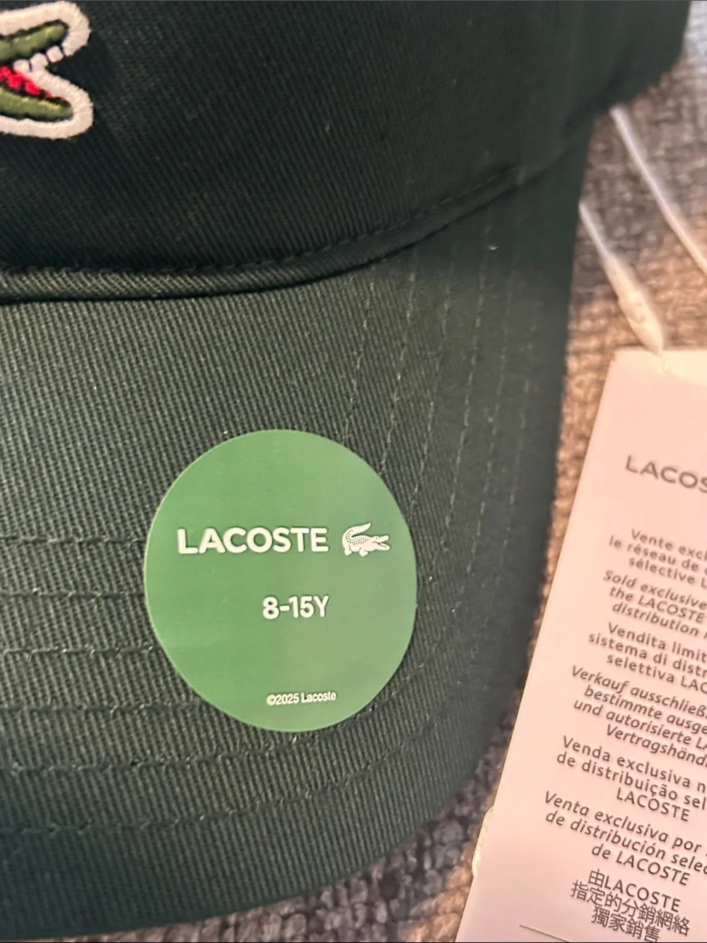 Lacoste Dark Green Crocodile Patch Kids Baseball Hat 50% OFF SEND OFFER